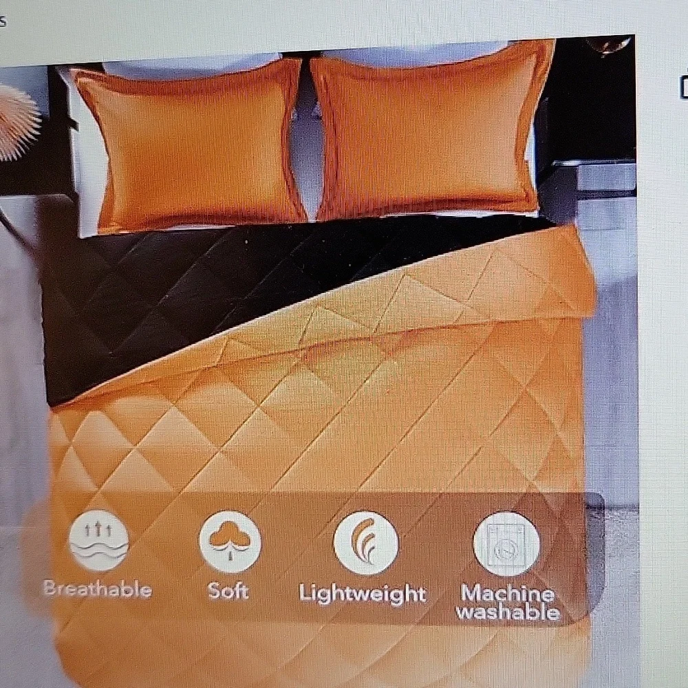 Downluxe orange black reversible full 3 piece comforter set down alternative New